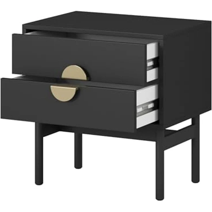 Selsey Nachttisch Beistellschrank Beistelltisch Nachtschrank 55 cm Mit 2 Schubladen Schwarz Stahlrahmen Stoon – Bild 5