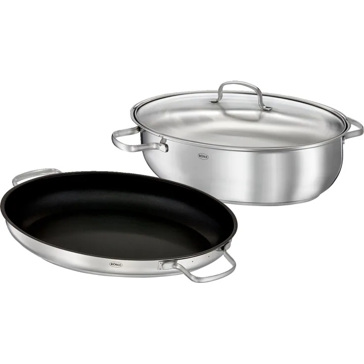 Rösle 'Premium-Bräter Oval' Topfset, Edelstahl edelstahl, 41 x 21 x 29 cm, inkl Antihaft-Gourmetpfanne