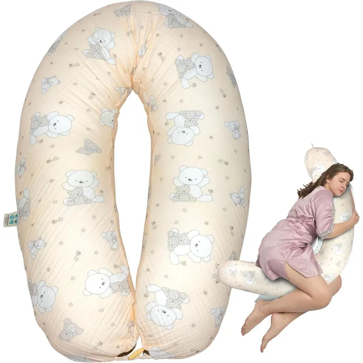 sei Design Stillkissen XXL Musselin Bezug 190x30 Stillkissenbezug 100% Bio-Baumwolle Schwangerschaftskissen Seitenschläferkissen Komfortkissen Erwachsene Baby Kissen