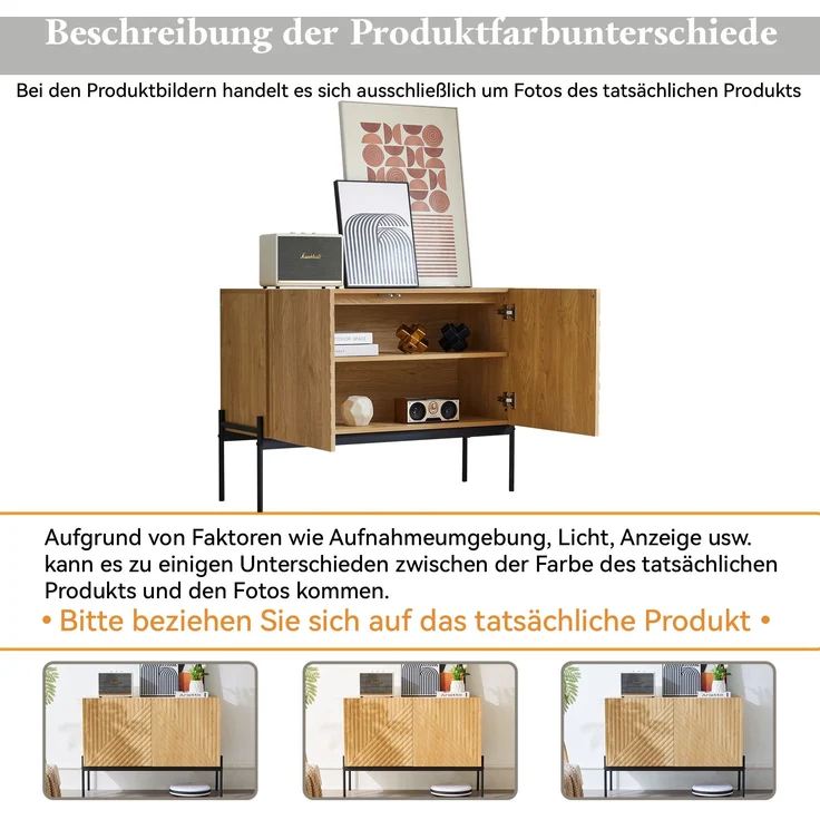 Sideboard Modern Mit Verstellbarem Regalbrett Metallrahmen Natur Farbe 100cm Breit Mit Kippsicherung Aufbewahrungsschrank Kommode Für Wohnzimmer Schlafzimmer Flexible Stauraumlösung, 75cmx40cmx100cm, Natur – Bild 7