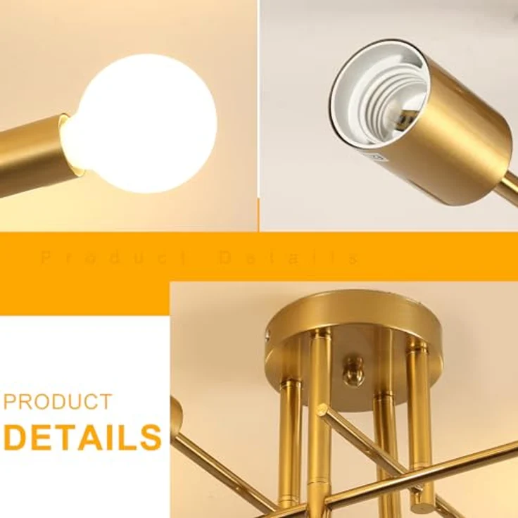 Goeco Gold Deckenleuchte Kronleuchter Vintage, Metall Deckenlampe E27 Lampenfassung 4 Flammig, Industrial Pendelleuchte für Schlafzimmer, Wohnzimmer, Esszimmer, Küche, 43 CM – Bild 5