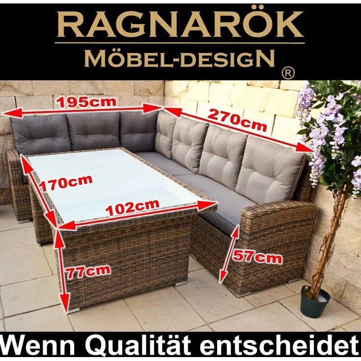 Ragnarök Möbel-Design Gartenlounge-Set Dining Lounge Wieland M, (Set, Ecksofa + Tisch, Polyrattan, inkl. aller Polster), integrierte Staufächer unter der Ecklounge, sehr großer Tisch – Bild 2