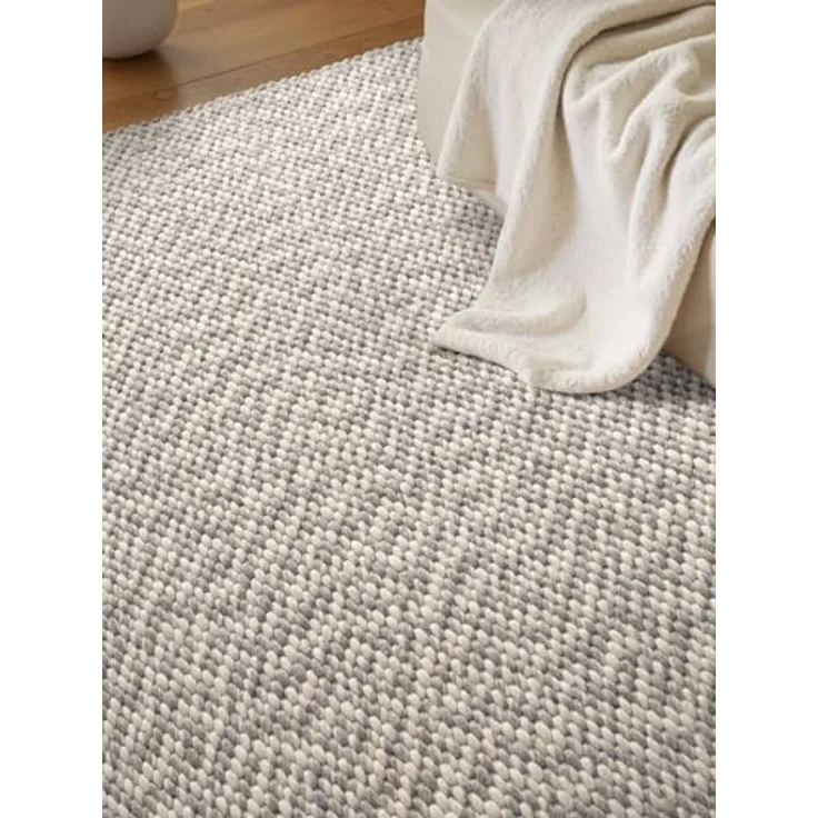 Elle Decoration Lyon - Wollteppich Beans, Natürlich & Handgemacht, Wohnzimmerteppich Wolle im Skandi Loop Design, Melierter Naturteppich mit Perlenstruktur - Natur Creme Grau, 140x200 cm – Bild 6