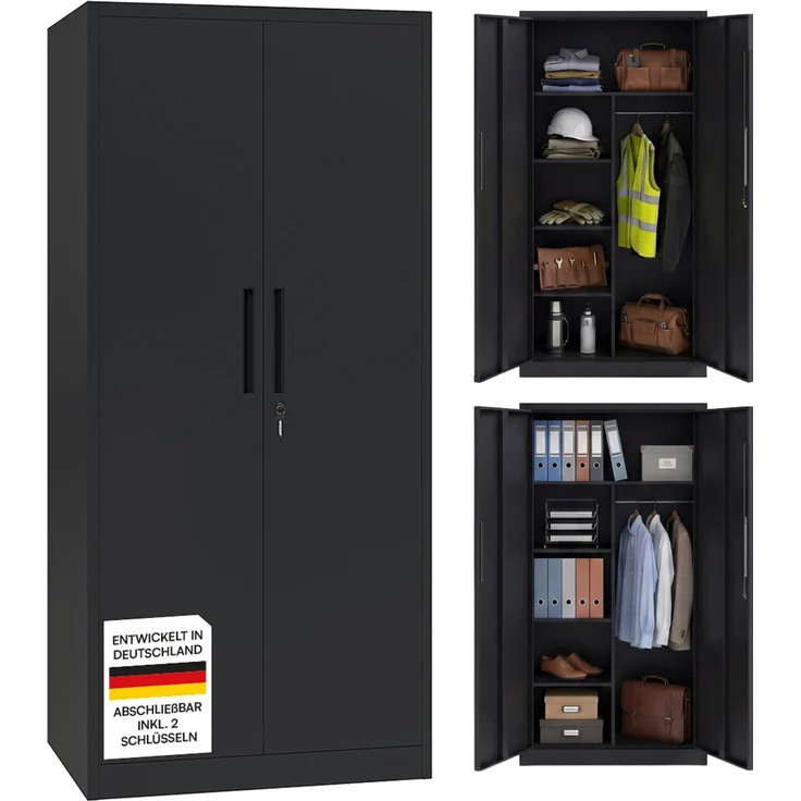 STEELSØN 'Regulus' Garderobenschrank mit 6 Fächern und Kleiderstange, Metall, schwarz, 175x40x80 cm, abschließbar, inkl. Schloss – Bild 1