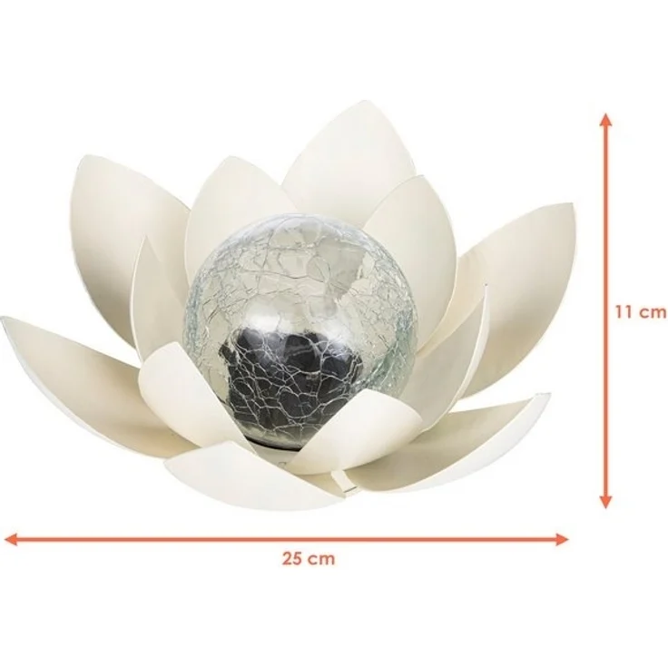 Spetebo LED Solarleuchte LED Solar Lotusblüte mit Crackleglas Kugel - 25 x 11 cm, LED, warm weiß, Garten Deko Kugelleuchte – Bild 4