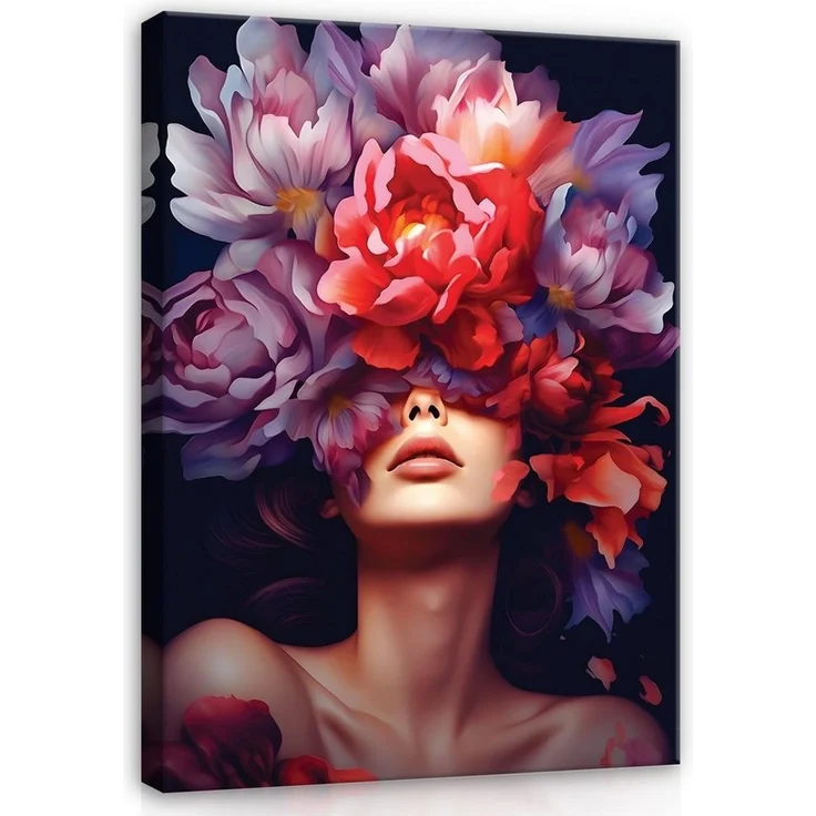 Wallarena Leinwandbild Frau Blumen - Rosa - Modern - Hochformat - Schlafzimmer, Frau, 40 x 60 x 2 cm – Bild 2