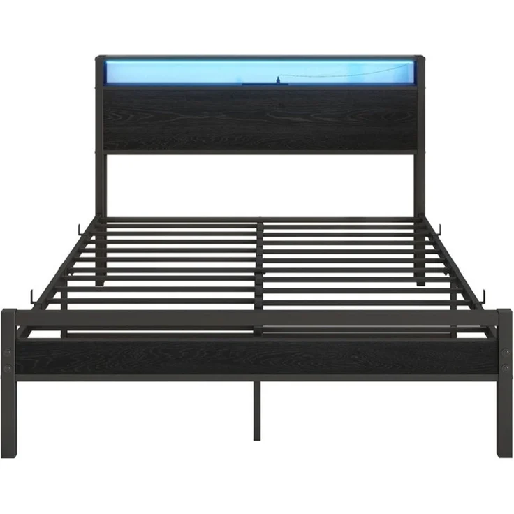 Homerecommend Metallbett 140x200 cm, Doppelbett und Jugendbett, mit LED-Beleuchtung, Steckdose und 2 USB-Anschlüssen, Vintage Schwarz – Bild 8