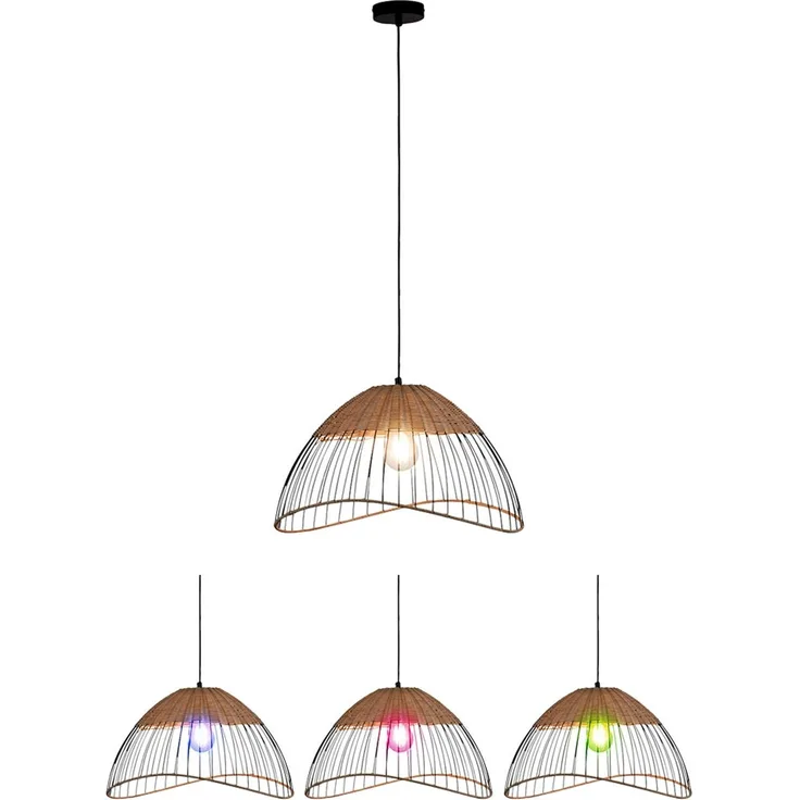 RGB LED Hängelampe, Käfig schwarz, Holz, Rattan, App-Steuerung