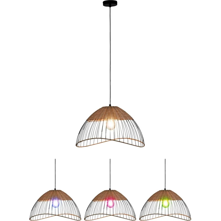 RGB LED Hängelampe, Käfig schwarz, Holz, Rattan, App-Steuerung – Bild 1