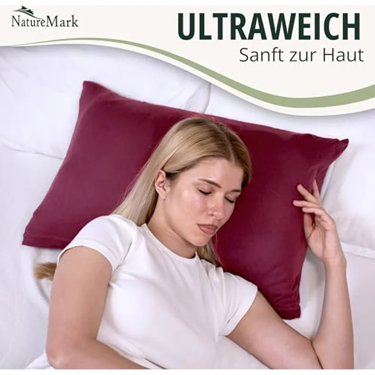 NatureMark 2er Pack Jersey Kissenbezug Kissenhülle Kissenbezüge Seitenschläferkissen Nackenkissen viele Größen und Farben ÖKO-TEX (40x60 cm (Nackenkissen geeignet), Bordeaux rot) – Bild 5