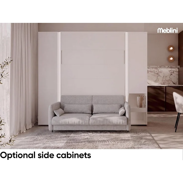 MEBLINI Elektrisches Schrankbett BC-36 - 140x200cm Vertikal - Weiß Matt - Sofa und Kopfteil Grau - Wandbett mit Lattenrost, Matratze, Sofa und Kopfteil - Wandklappbett – Bild 2