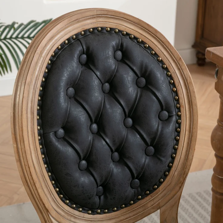 Französische Landhaus-Esszimmerstühle, 2er-Set, Gestell aus Massivholz im Used-Look, handgesteppte ovale Rückenlehne, Vintage-Schafslederbezug mit Ziernägeln, Polsterung aus hochdichtem Schaumstoff und Stahlfederkern, DE1839BK – Schwarz – 59,5 x 49 x 9... – Bild 9