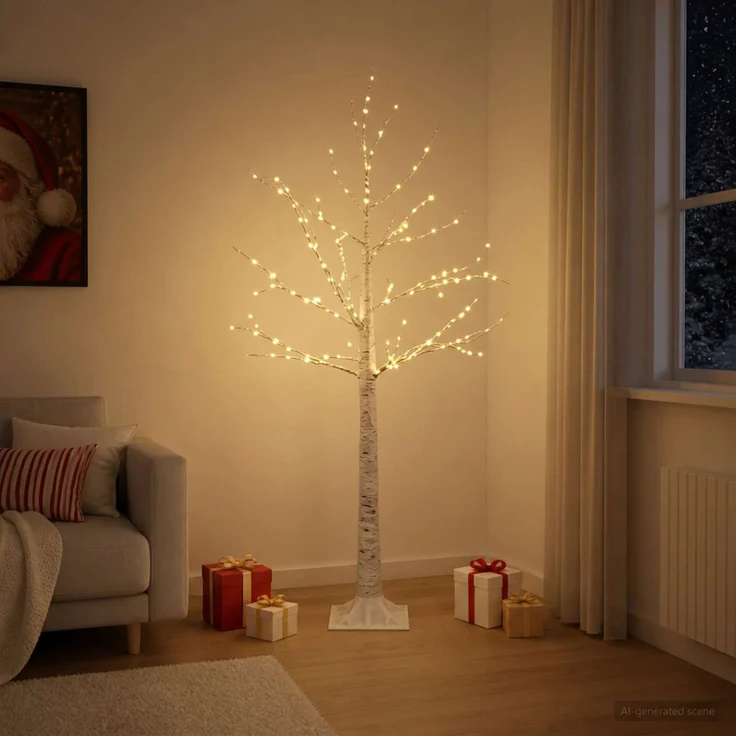 vidaXL Birken-Weihnachtsbaum Weiß 22 x 22 x 120 cm Kunststoff 174 LEDs 42055351 – Bild 1