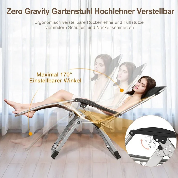 Meulbaty Klappstuhl 200KG Belastbar Klappbar Liegestuhl mit Auflage, Sitzen (2.3-3cm Matratze, 2 St), für Wohnzimmer, Balkon, Strand oder Pool – Bild 3