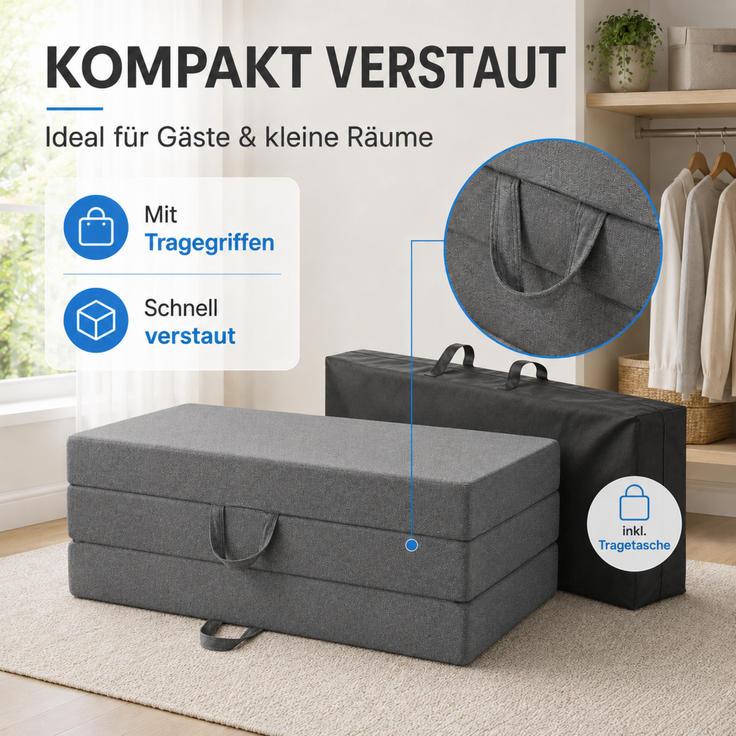 Arensberger Luisa Faltmatratze 15 cm Gel Memory Foam klappbar Gästematratze mit Tragetasche – Bild 7