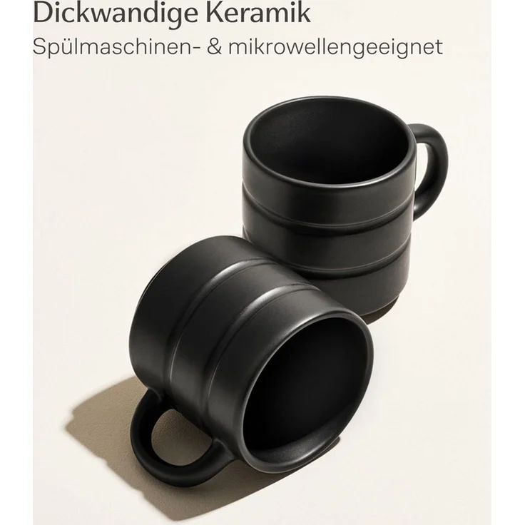 Cosumy Tasse Kaffeetassen Set 4 St. horizontal stapelbar Keramik - Rillenoptik, 4-tlg, Keramik, horizontal stapelbar, Rillenoptik, dickwandige Keramik, 4er-Set – Bild 4
