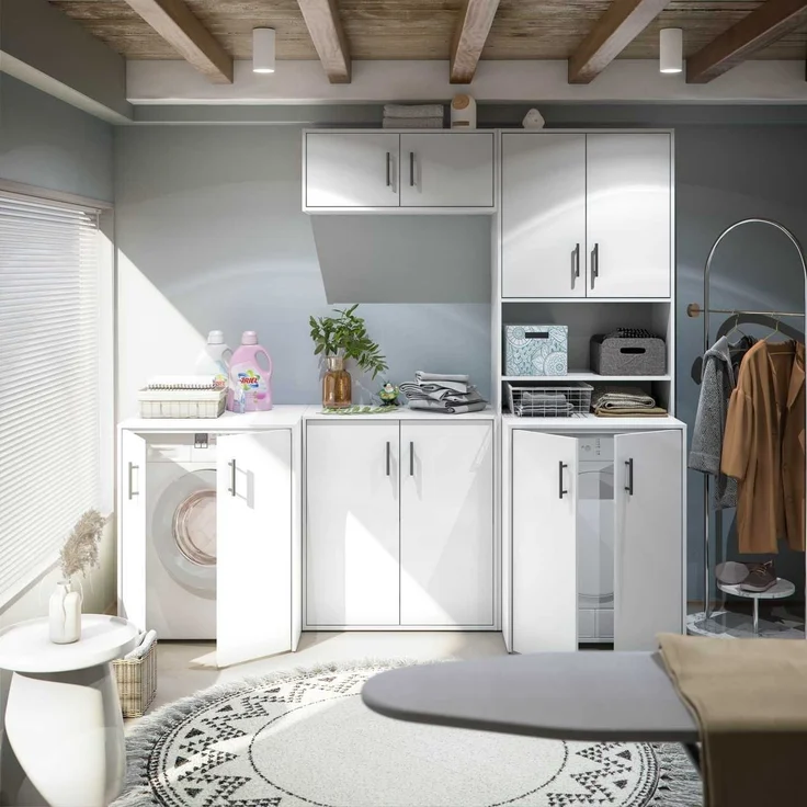 Waschmaschinenumbauschrank >LAUNDRY< (2-teilig) in weiss - 69x176x67 (BxHxT) – Bild 8
