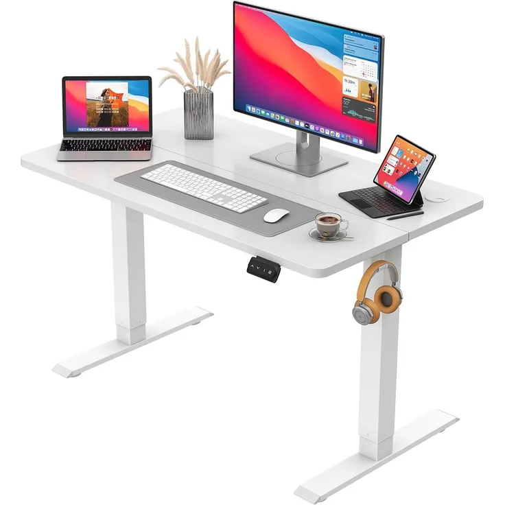 JUMMICO HöHenverstellbarer Schreibtisch Standing Desk Elektrischer Schreibtisch Höhenverstellbar mit Memory-Funktion 100x60 cm,Weiß