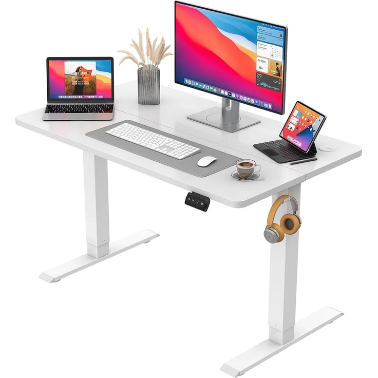 JUMMICO HöHenverstellbarer Schreibtisch Standing Desk Elektrischer Schreibtisch Höhenverstellbar mit Memory-Funktion 100x60 cm,Weiß