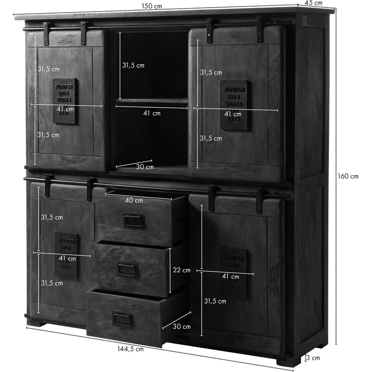 Highboard Mango 150 x 45 x 160 grau lackiert RAILWAY #225 – Bild 8