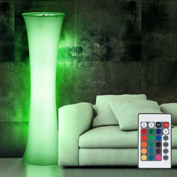 Stehleuchte aus Textil in weiß mit Trittschalter und RGB – Bild 8