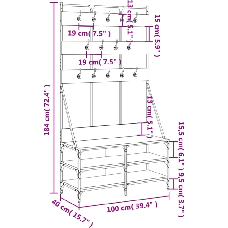 vidaXL Kleiderständer mit Schuhablage Schwarz 100x40x184 cm 837857 – Bild 2
