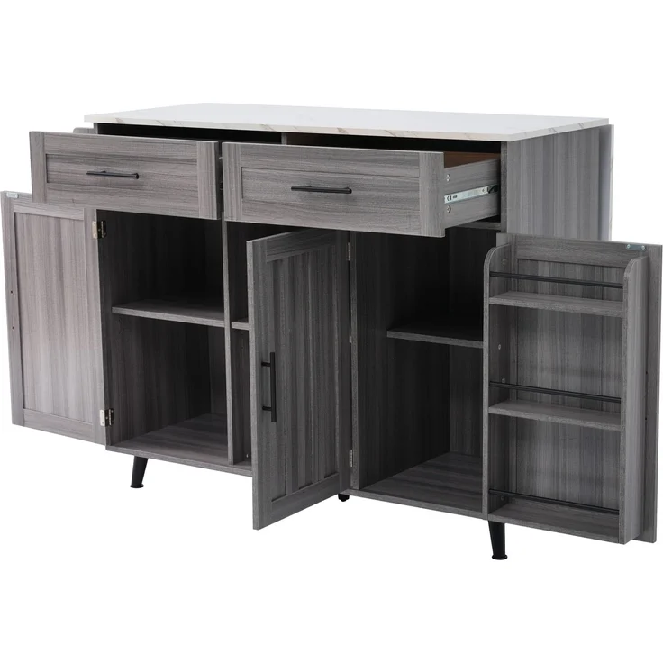 Küchenwagen 129x71x91,5 cm mit ausklappbarer Tischplatte, Schubladen und Rollen – Bild 6