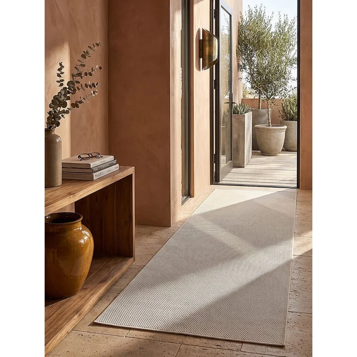 KADIMA DESIGN Teppich BORNO Teppichläufer Creme 80x150 Uni Polypropylen Wohnzimmer, Läufer, Höhe: 4 mm, Strapazierfähig, Pflegeleicht, Farbecht, Wetterfest, UV-beständig – Bild 2