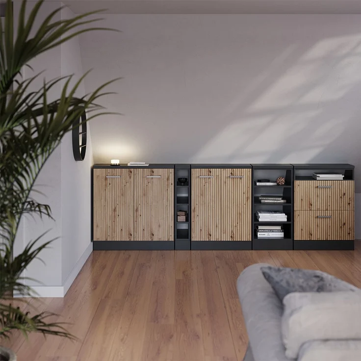Küchenschrank für Dachschrägen R-Line Artisan-Eiche 120 cm 2er Set Schrankkorpuss 60 cm Tiefe Vicco – Bild 4