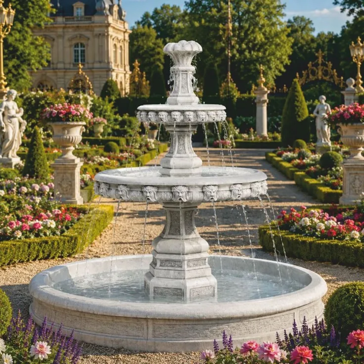 Casa Padrino Barock Springbrunnen mit Umrandung Grau Ø 113 x H. 107 cm