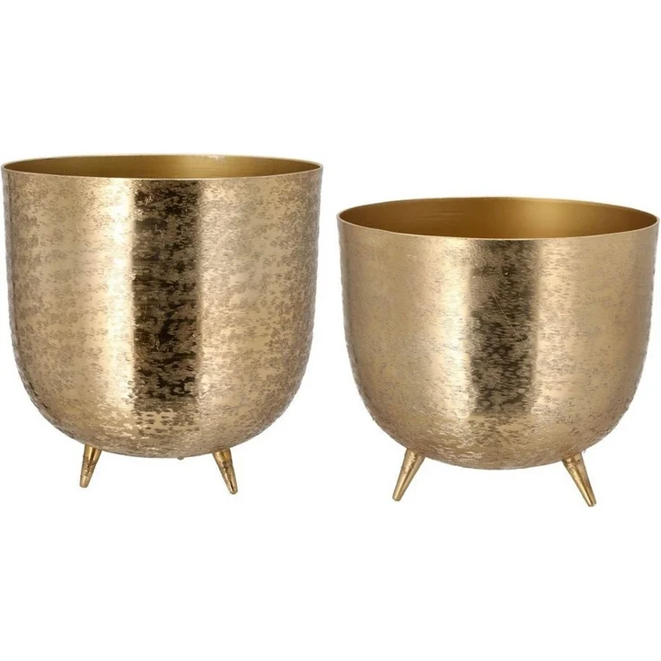HAC24 Blumentopf 2er Set Design Pflanztopf Blumen Übertopf Blumenkübel Pflanzkübel, Aluminium Rund Matt Gold Ø 18 cm & 22,5 cm – Bild 4