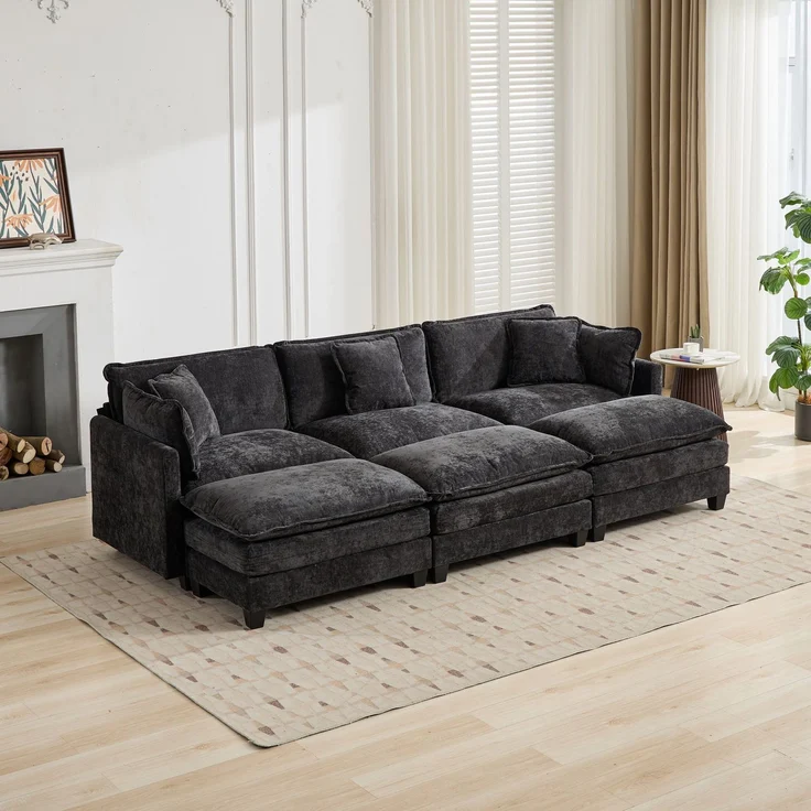 ZUBALIYA Sofa mit LED - Beleuchtung, mit Chenille - Bezug, mit Cordbezug, modular aufgebaut, aus Chenille, für Wohnzimmer und Apartments – Bild 15