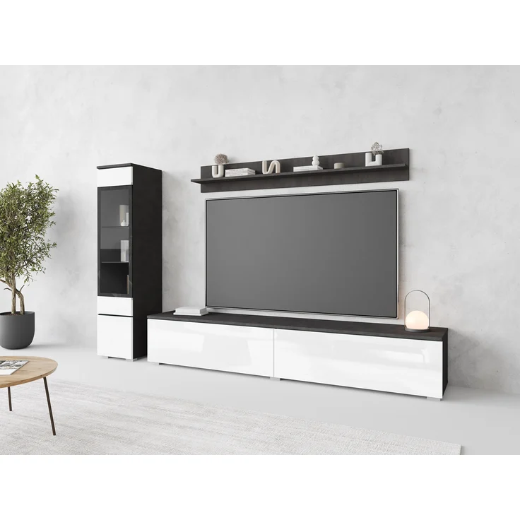 Wohnwand Doppo I (Farbe: Matera / Weiß Hochglanz, ohne Beleuchtung) – Bild 3