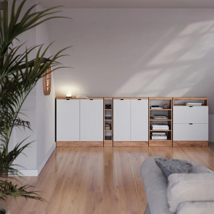 Küchenschrank für Dachschrägen R-Line Weiß Riffel 210 cm 5er Set Vicco – Bild 4