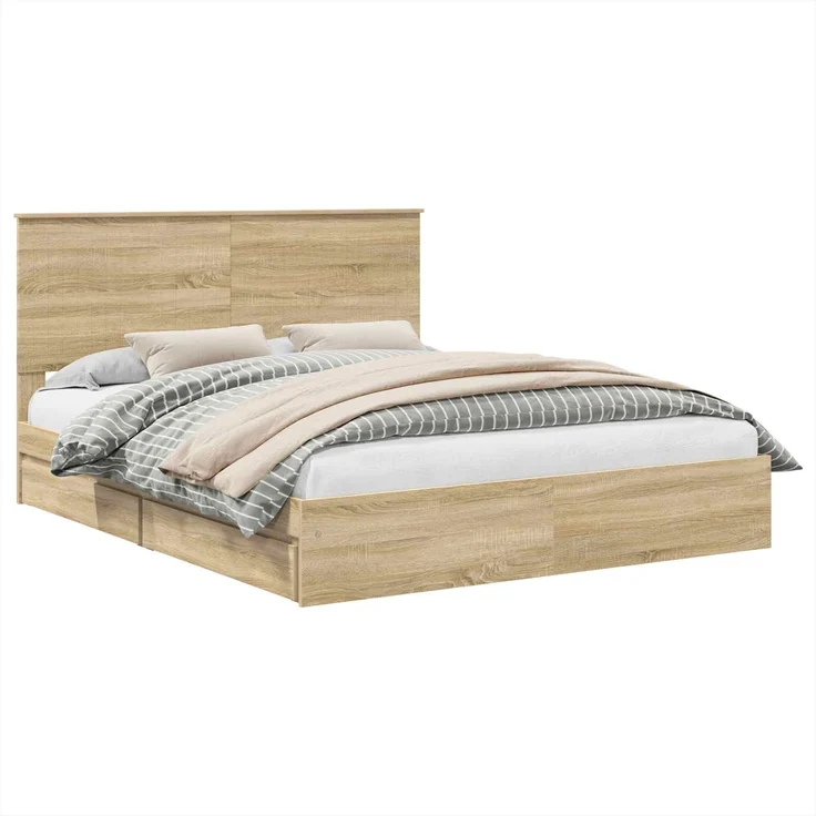 vidaXL Aufbewahrungsbett Sonoma-Eiche 160 x 200 cm Holzwerkstoff 3411189 – Bild 1