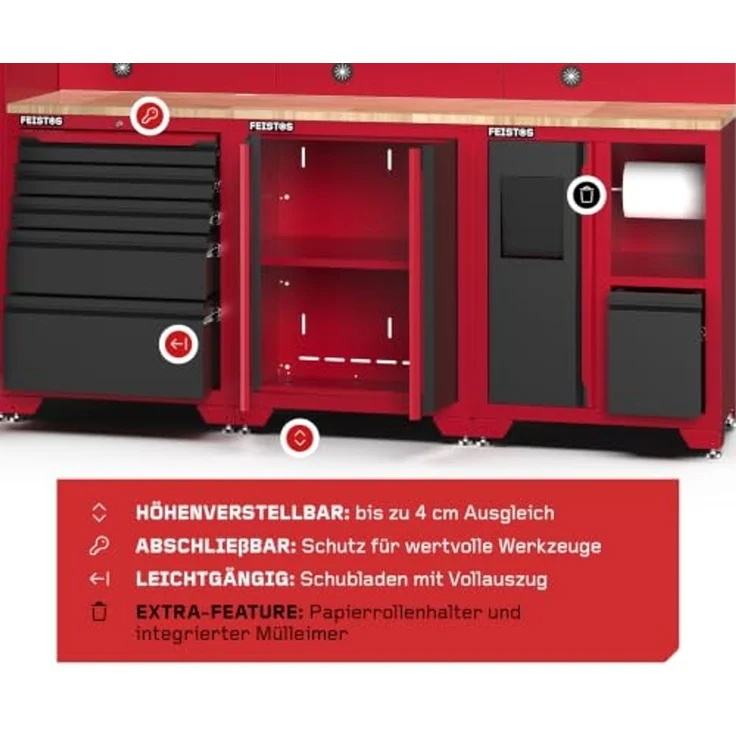 Feistos Werkstatteinrichtung "Juno 23", schwarz/rot, 264 x 46 x 198 cm (B x T x H),1 Hochschrank – Bild 5