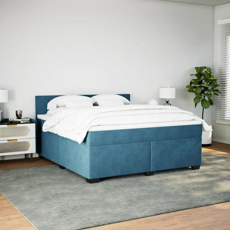 vidaXL Boxspringbett mit Matratze Blau 180x200 cm Samt 3288676 – Bild 5