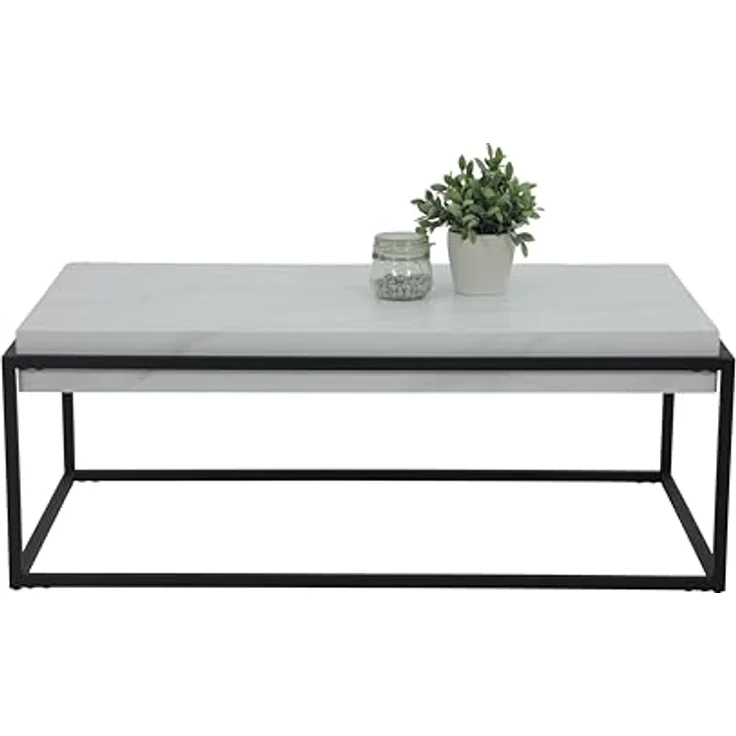 Hela Tische, Couchtisch Carlos, Dicke Tischplatte 10 cm, Marmoroptik Weiß, Metallrahmen pulverbeschichtet Schwarz – Bild 5