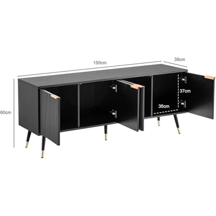 MID.YOU Mid.you Lowboard, Schwarz, Metall, 150x60x39 cm, stehend für Wohnzimmer – Bild 4