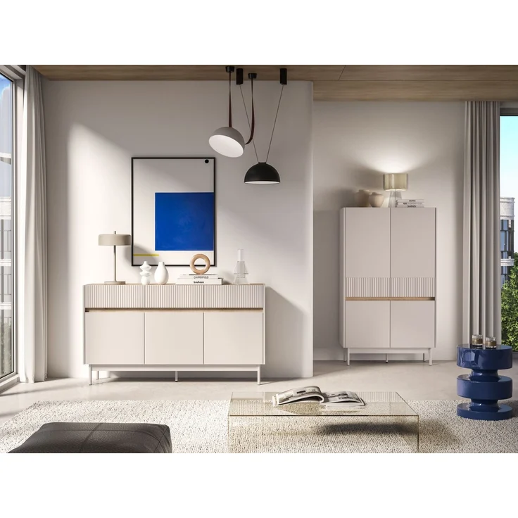 Selsey 'Dunea' Sideboard 3-türig mit 3 Schubladen, Kaschmirgrau/Eichenholzoptik, 154 cm – Bild 9
