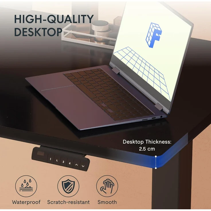 FLEXISPOT Höhenverstellbarer Schreibtisch mit 2 Motoren & 25MM einteiliger Tischplatte,ergonomischer Bürotisch - 120x60 cm Schwarz, schwarzes Gestell – Bild 7