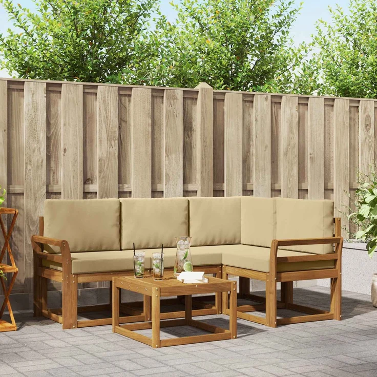 vidaXL Outdoor-Sofagarnitur 5 stk. 4-Sitzer Natur und Beige 3366361 – Bild 1