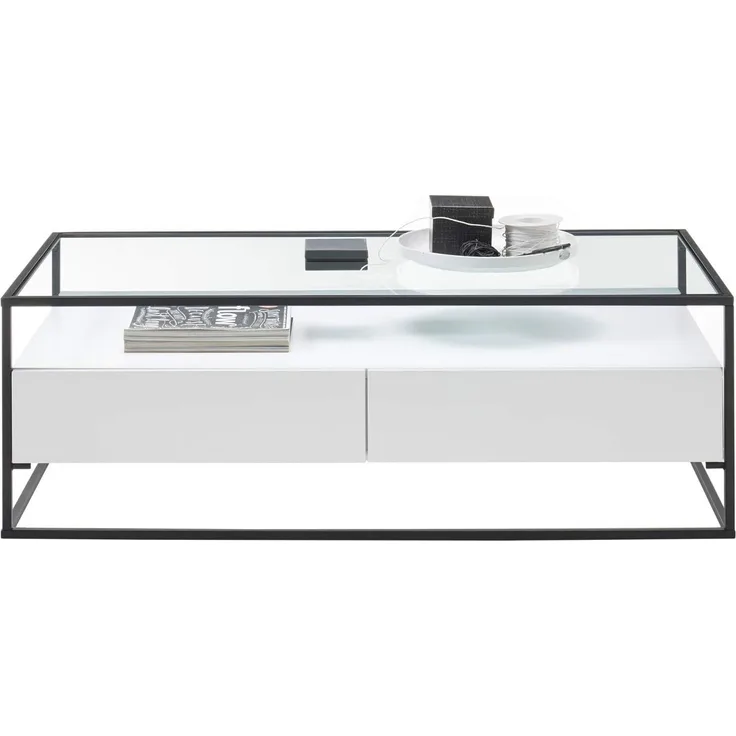'Evora' Couchtisch, weiß matt/ schwarz, 40 x 60 x 120 cm