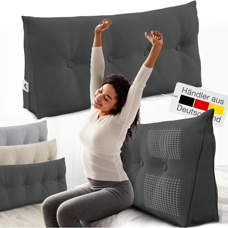 ELONEO Rückenkissen Bett- und Rückenstützkissen >Anthrazit< 120cm – Bild 1