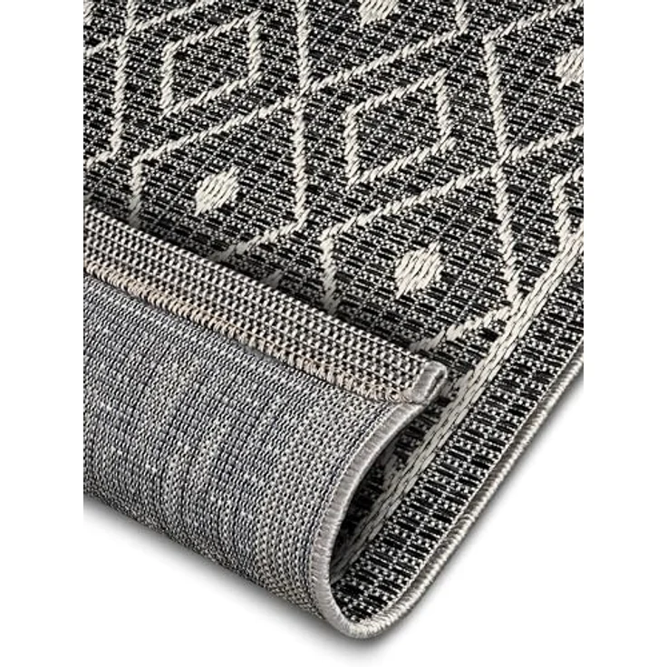 Hanse Home Lahal Outdoor Teppich Wetterfest – Modernes Geometrisches Rauten Muster, Wasserfest robuster Aussenteppich Flachgewebe für Garten, Balkon, Terrasse, Wohnzimmer – Grau Beige, 76x150cm – Bild 5