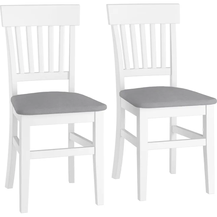Klassischer weißer Holzstuhl aus massiver Kiefer, Sitzpolster grau V-90.71-27W-P21Doppelpack