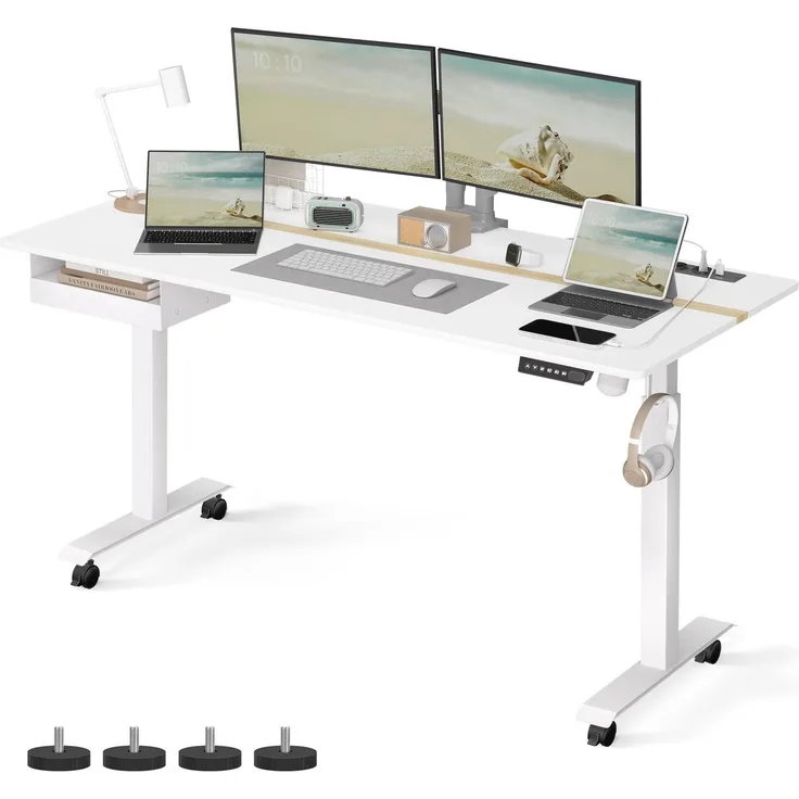 Vasagle Höhenverstellbarer Schreibtisch elektrisch, 70x160 cm Tischoberfläche, stufenlos verstellbar, Memory-Funktion mit 4 Höhen, weiß, von Songmics
