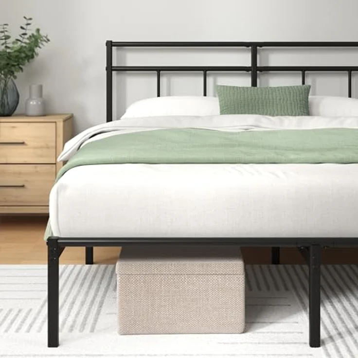 Zinus Elias 140 x 190 cm – Bettgestell aus Metall mit Kopfteil – einfache Montage – Höhe 30 cm – Bett mit Metalllattenhalterung – Stauraum unter dem Bett – modernes Design – Schwarz – Bild 4