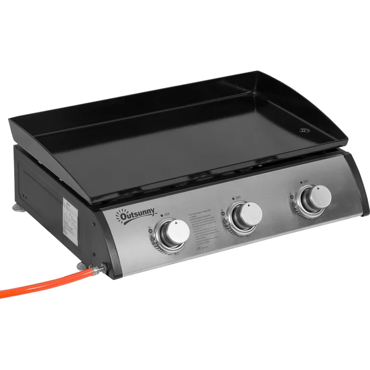 Outsunny Gasgrill, Edelstahl, Metall, Schwarz, 63L x 48B x 21H cm – Bild 1