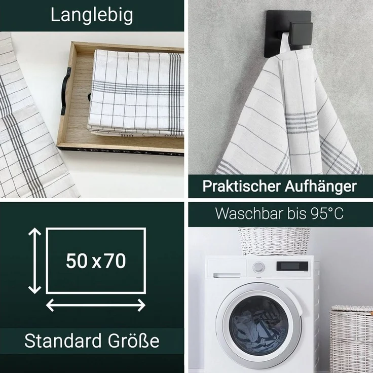ZOLLNER 10er Set Geschirrtücher Baumwolle in 50x70 cm - super saugstarke und langlebige Küchentücher - waschbar bis 95°C – in grau weiß kariert - Gastronomiequalität - Oeko Tex® Zertifiziert – Bild 2